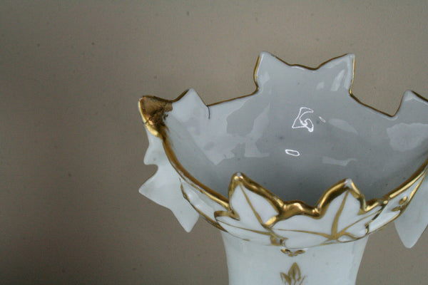 Rare Antique 19thc old paris vieux porcelain Salamander bird Vases dog scene