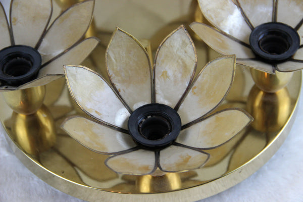 Retro Boulanger mark mid century mother pearl Chandelier pendant gold gilt 1970