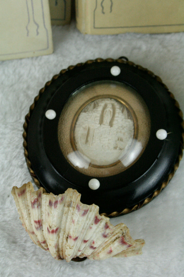 Antique 19th c French Meerschaum Madonna Mary figurine holy water font shell