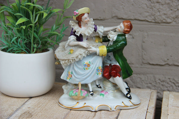 German porcelain lace group figurine romantic marked carl scheidig grafenthal