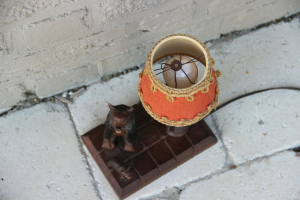 Antique black Forest Wood carved Bear mom Baby Table lamp German 1920s