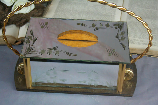 French ART DECO cookie jar biscuit box 1950 Venetian murano glass etched