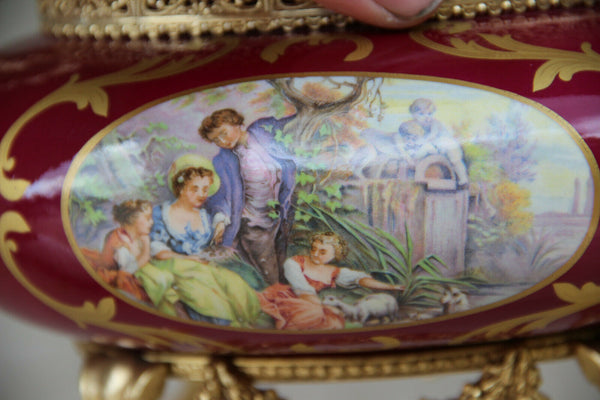 French vintage limoges burgundy porcelain victorian romantic bowl centerpiece