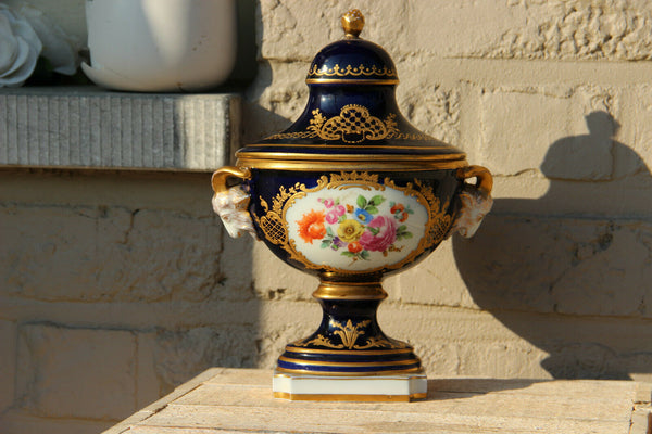 Antique sevres porcelain marked small centerpiece lidded bowl ram head victorian