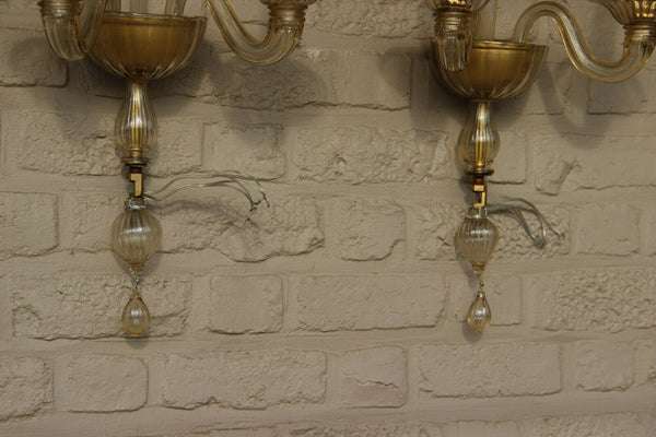 PAIR BAROVIER TOSO Murano hand blown wall lights amber glass