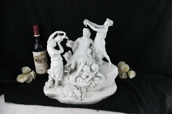XXL French SEVRES marked Bisque porcelain Bacchus group putti after taraval 19th