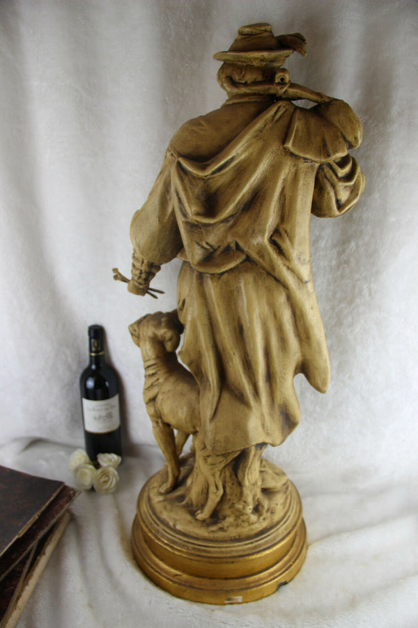 XXL Antique terracotta Statue sculpture hunter hunting dog figurine French 19thc