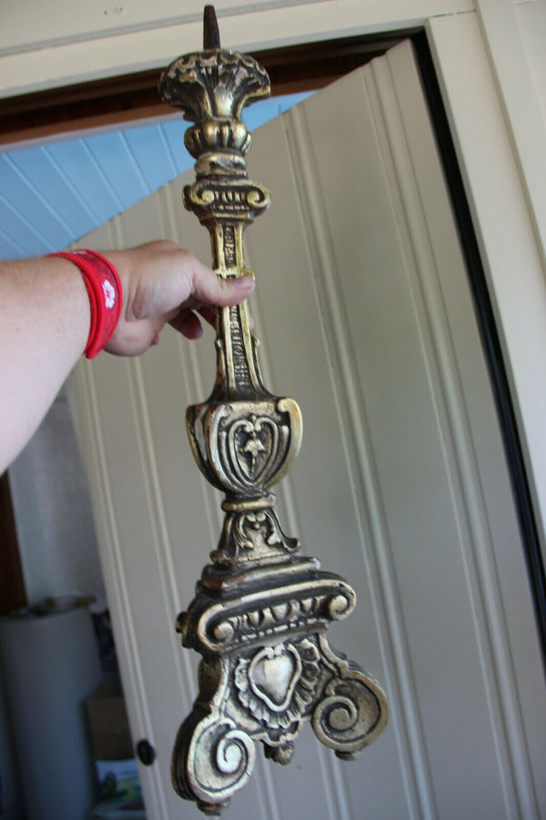 PAIR antique italian religious altar church candelabras candlestick wood carved