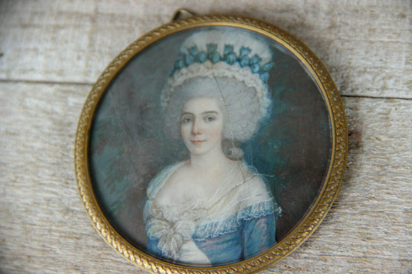 Antique French parisian 1900 Miniature portrait painting aristocratic lady