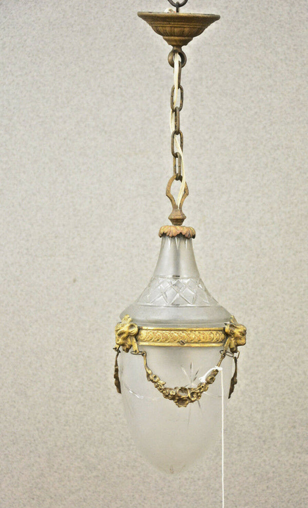 Antique Belgian VAL SAINT LAMBERT crystal clear glass pendant lantern chandelier