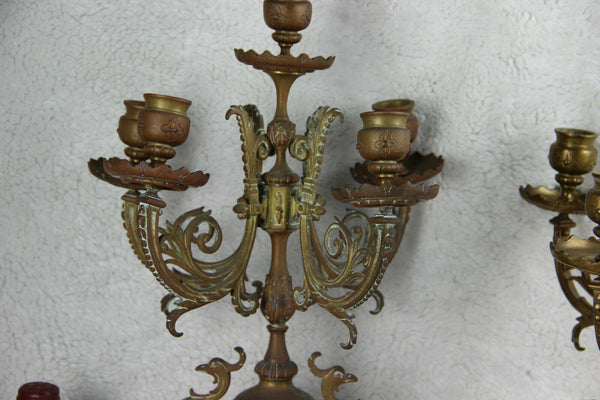 Antique PAIR Huge Bronze dragon gothic Candle holder candelabras lion paws