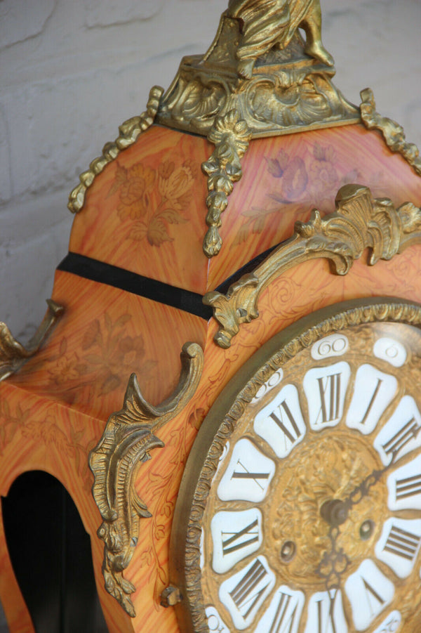 Huge French Boulle Cartel Mantel clock putti  bronze wood inlaid