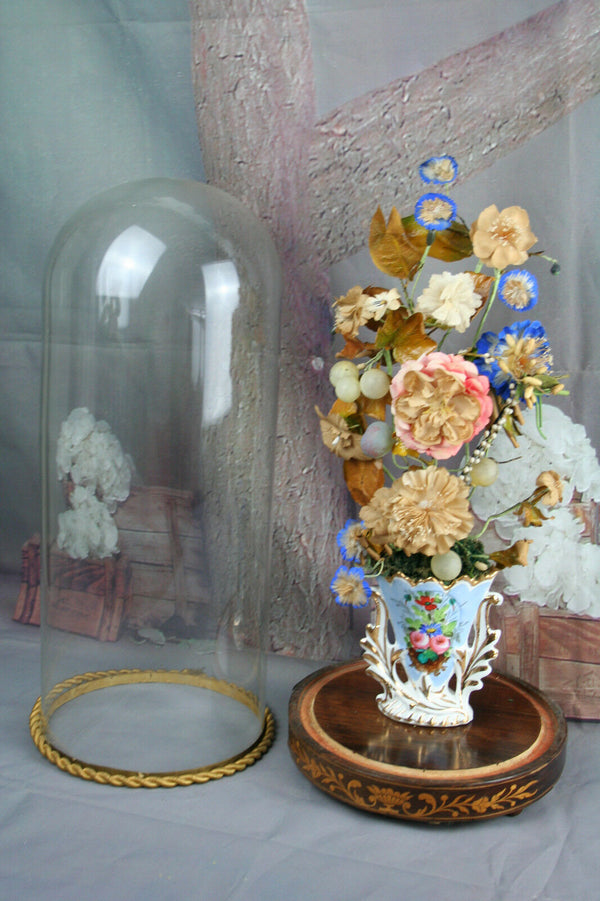 Exclusive rare Vieux paris porcelain Vase with silk flower deco glass globe NO2