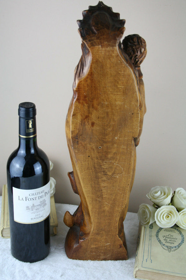 Antique Gorgeous wood carved German Madonna Mary statue religious 1920