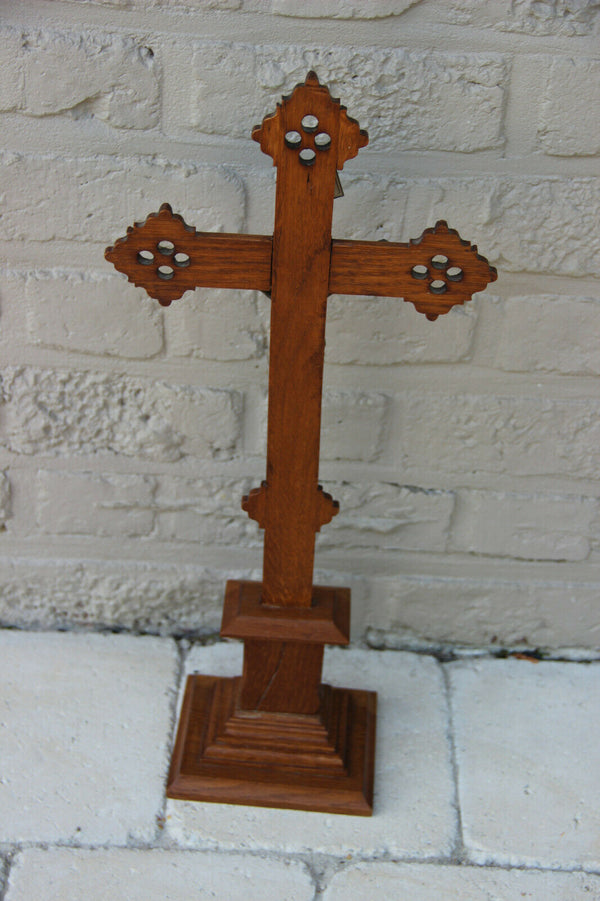 Antique French wood carved neo gothic Crucifix religious altar piece christ