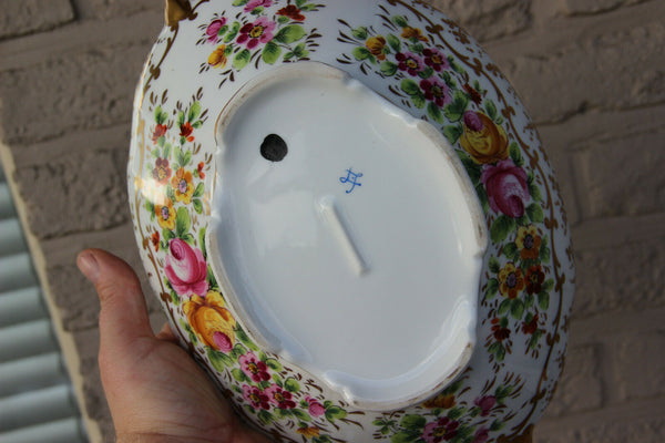 Large French floral sevres porcelain soupiere soup tureen on plate floral decor