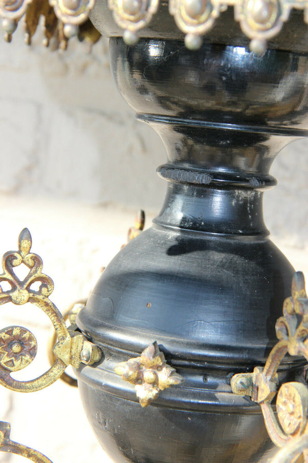 Rare Antique NAPOLEON III clock plant  Stand pedestal wood carved brass