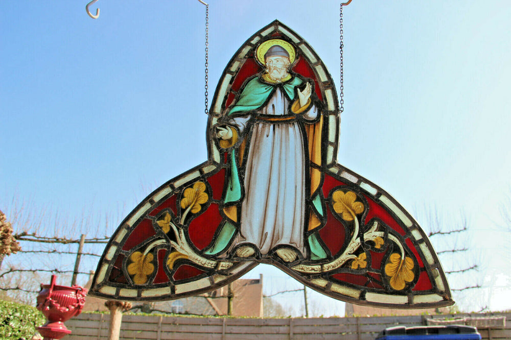 Antique religious stained glass windows saint figurine church monastery n1