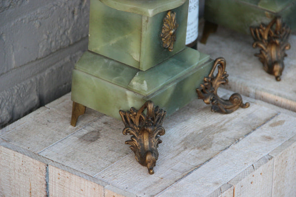 Majestical Onyx marble spelter bronze antique French candlelabras candle holder