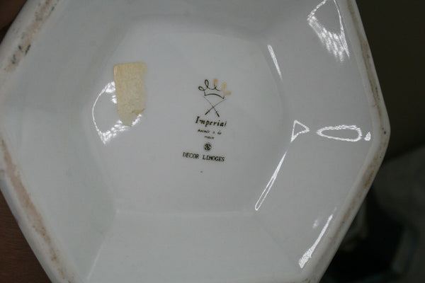 PAIR  French vases in Limoges porcelain hunting dogs horses scene marked