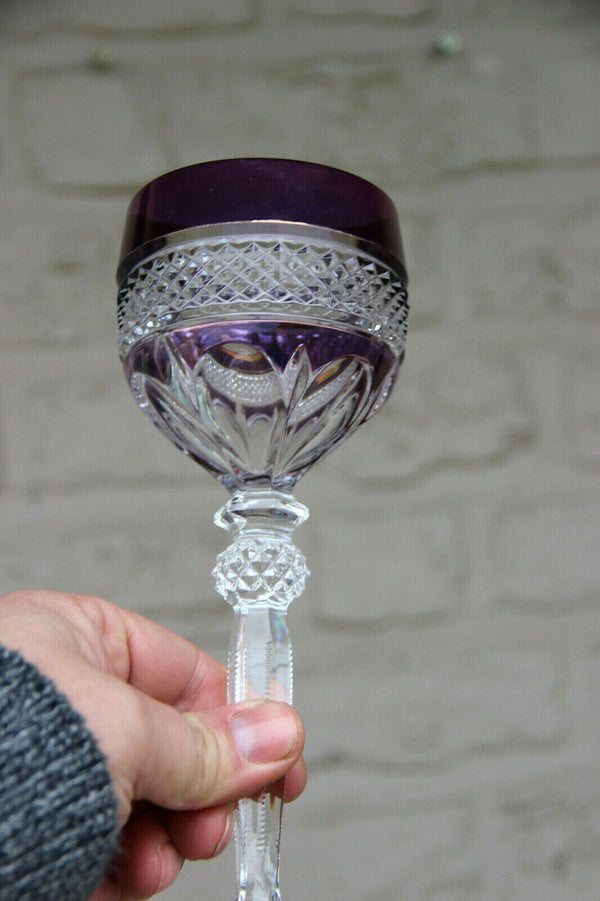 VAL SAINT LAMBERT Crystal glass decanter set on plate marked top piece