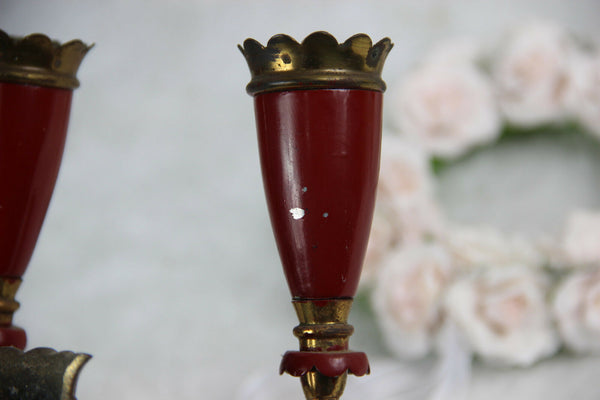 Set 3 Mid century vintage italian wall lights sconces burgundy red 4 arms 1970