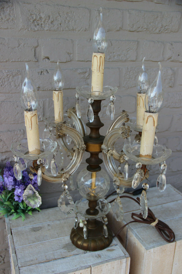 Antique xl murano Girandole Crystal glass pendants drops lamp 5 arms rare