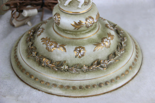 Gorgeous Italian Faience Putti cherubs angels 3 arms candelabra lamp  1960's