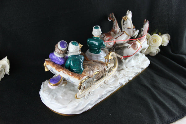 XXL Rare Scheibe Alsbach Porcelain Horse  Carriage Figural Group Sled marked