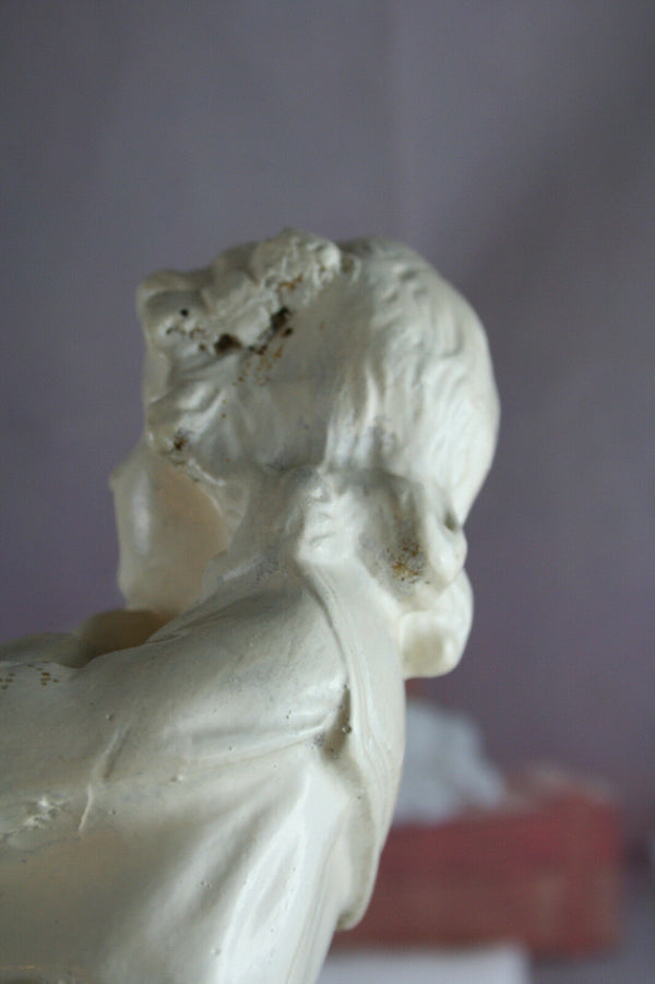 Cute Antique French chalkware girl figurine marked statue