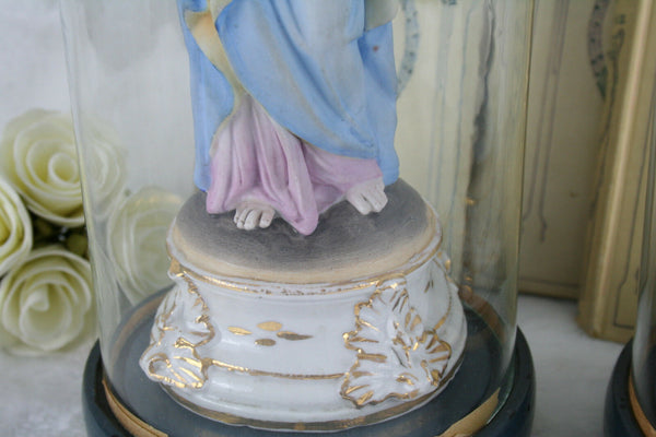 PAIR 19thc FRENCH VIEUX old paris porcelain Holy mary Jesus religious globe