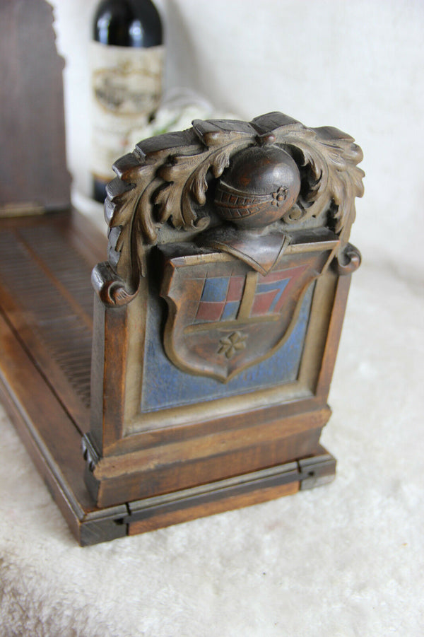 French Medieval knight armor shield wood carved book ends 1950