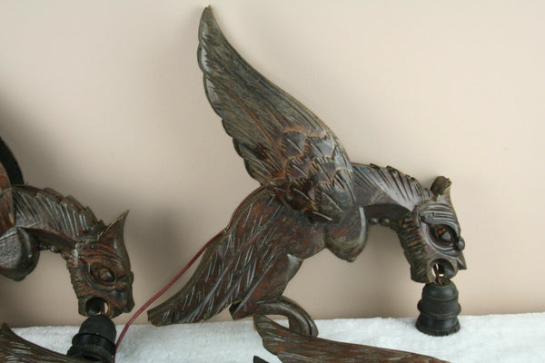 SET 5 Wood Carved Dragon chimaera gothic figurines lights wall sconces chandelie