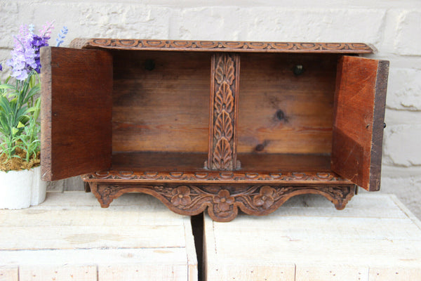 Antique French church altar wood carved holy communion wafer cabinet wall