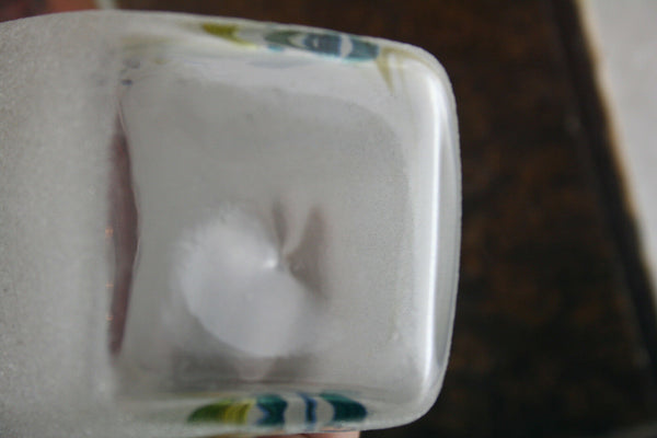 French art nouveau frosted glass enameled vase floral decor