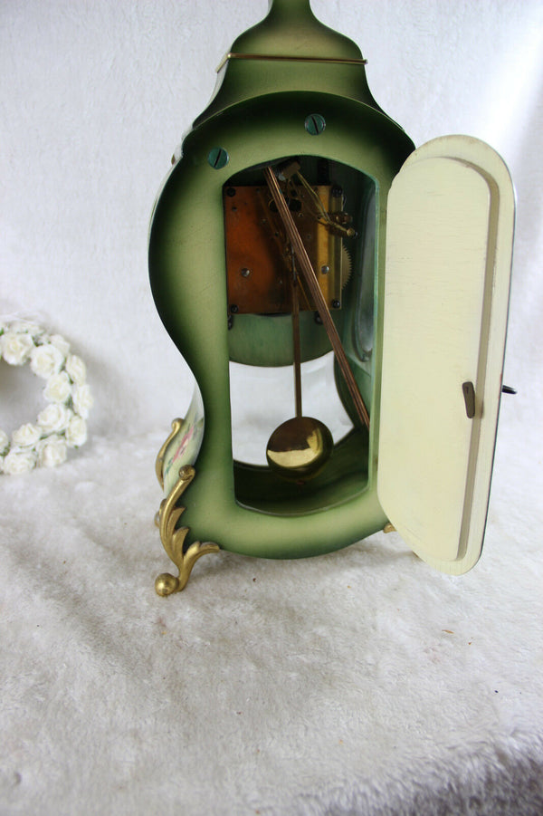 Vintage German hand paint floral table clock 1970