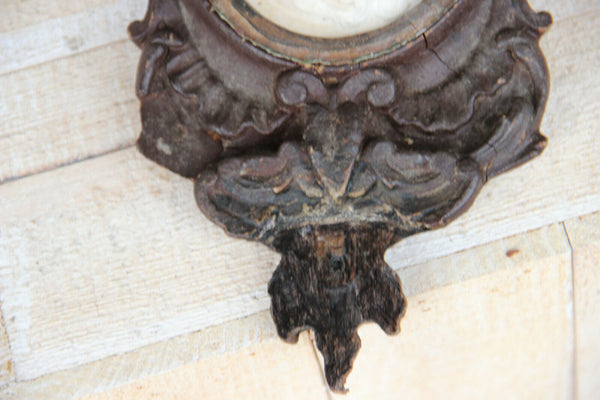 Antique Napoleon III wood carved crucifix meerschaum madonna signed ROGEAU