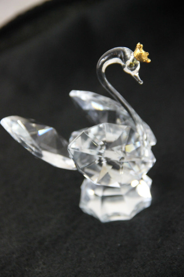 Crystal glass large swan gold crown figurine