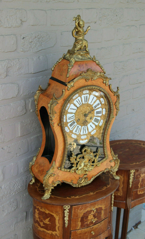 Huge French Boulle Cartel Mantel clock putti  bronze wood inlaid