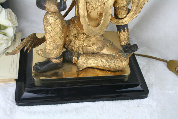 Mid century Bronze buddha Table lamp Modernist France 1970's