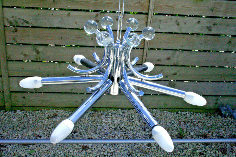 ususual 6 arm Mid-century 70's chrome Sputnik sunburst glass balls retro space