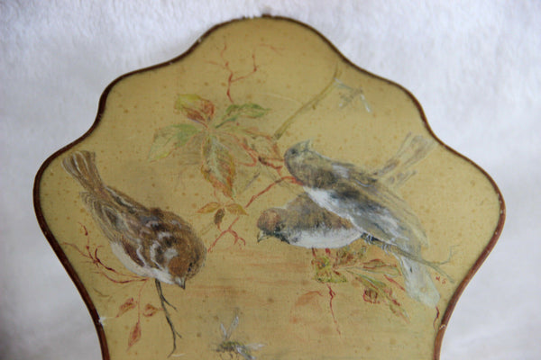 PAIR 19th c Antique French silk paint birds Fireplace screen face napoleon III
