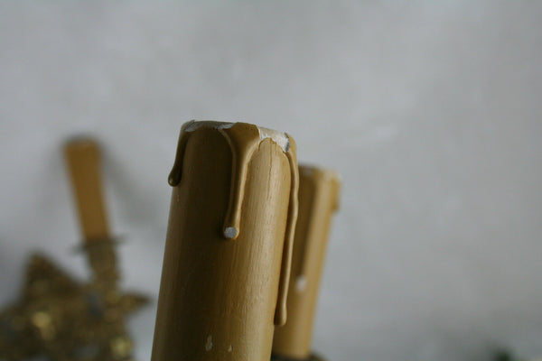 Pair French Bronze brass putti cherub angel heads wall sconces lights 1930