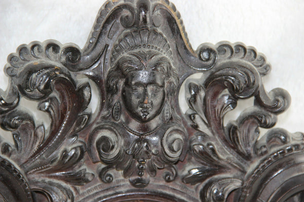 RARE Antique BLACK FOREST wood carved german wall clock caryatid lady head