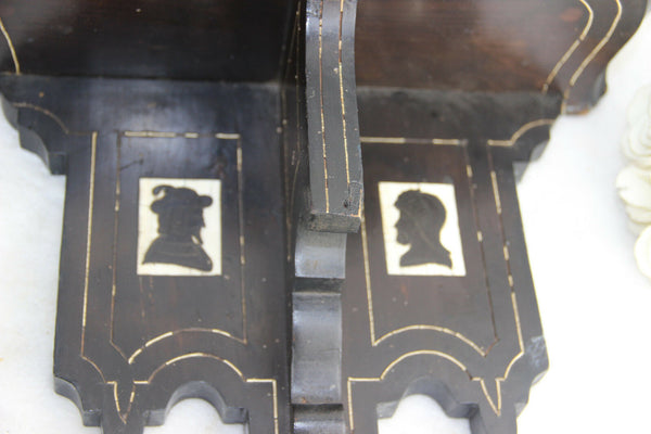 RARE PAIR french napoleon III wood carved inlaid figurines wall consoles shelf