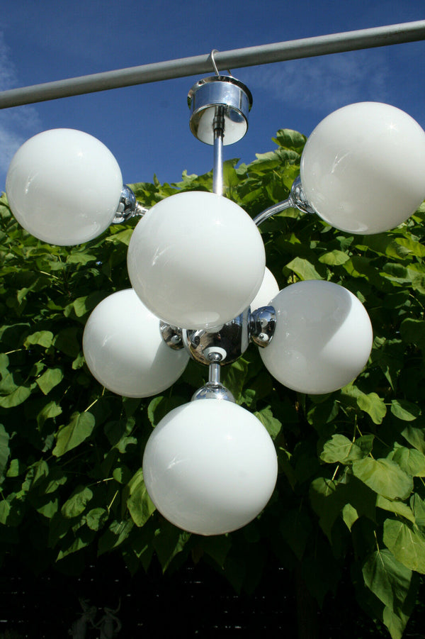Mid-century Space age retro atomic sputnik 7 opaline glass globes chandelier 60'