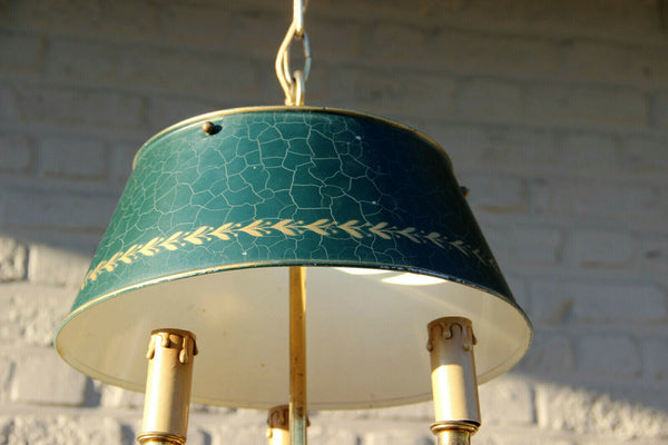 French vintage bouillotte Empire hunting horn brass Chandelier lamp pendant