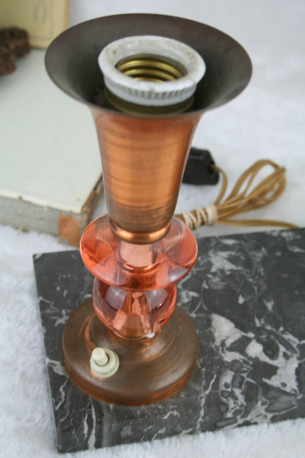 ART DECO 1930 greyhound whippet bronze patina copper lamp marble base