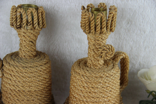 PAIR mid century 60's ROPE TABLE desk LAMP audoux minet design