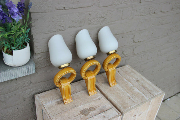 Set 3 Retro Ceramic yellow 1950s opaline glass  wall lights sconces VALLAURIS